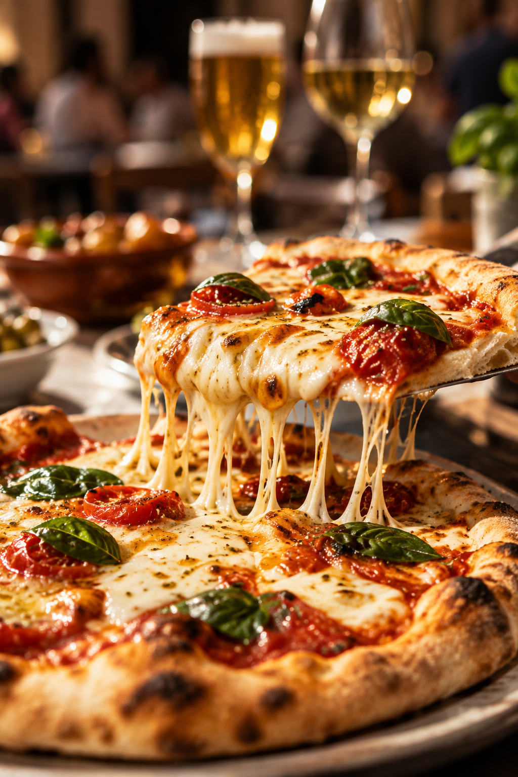 Pizza con queso fundido
